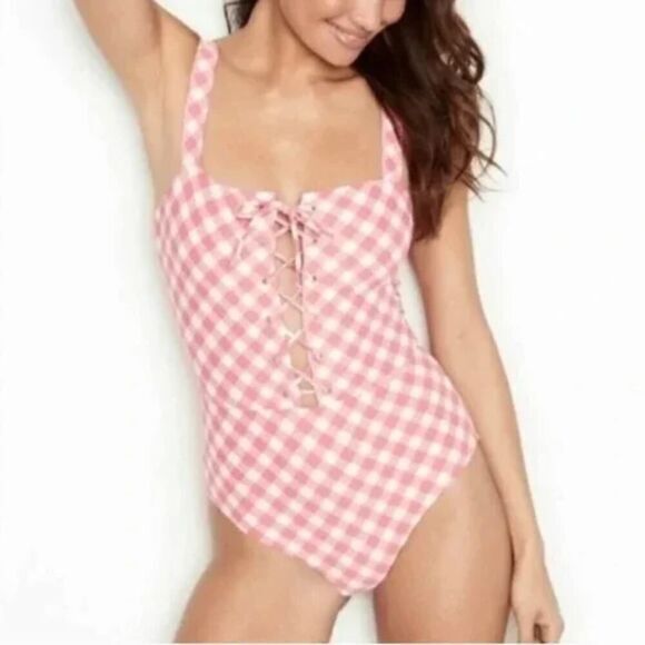 NEW Onia Raquel Barbiecore‎ pink gingham check raquel one piece swimsuit, size S - Picture 6 of 16